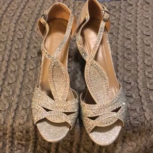 Silver studded iridescent stone heels